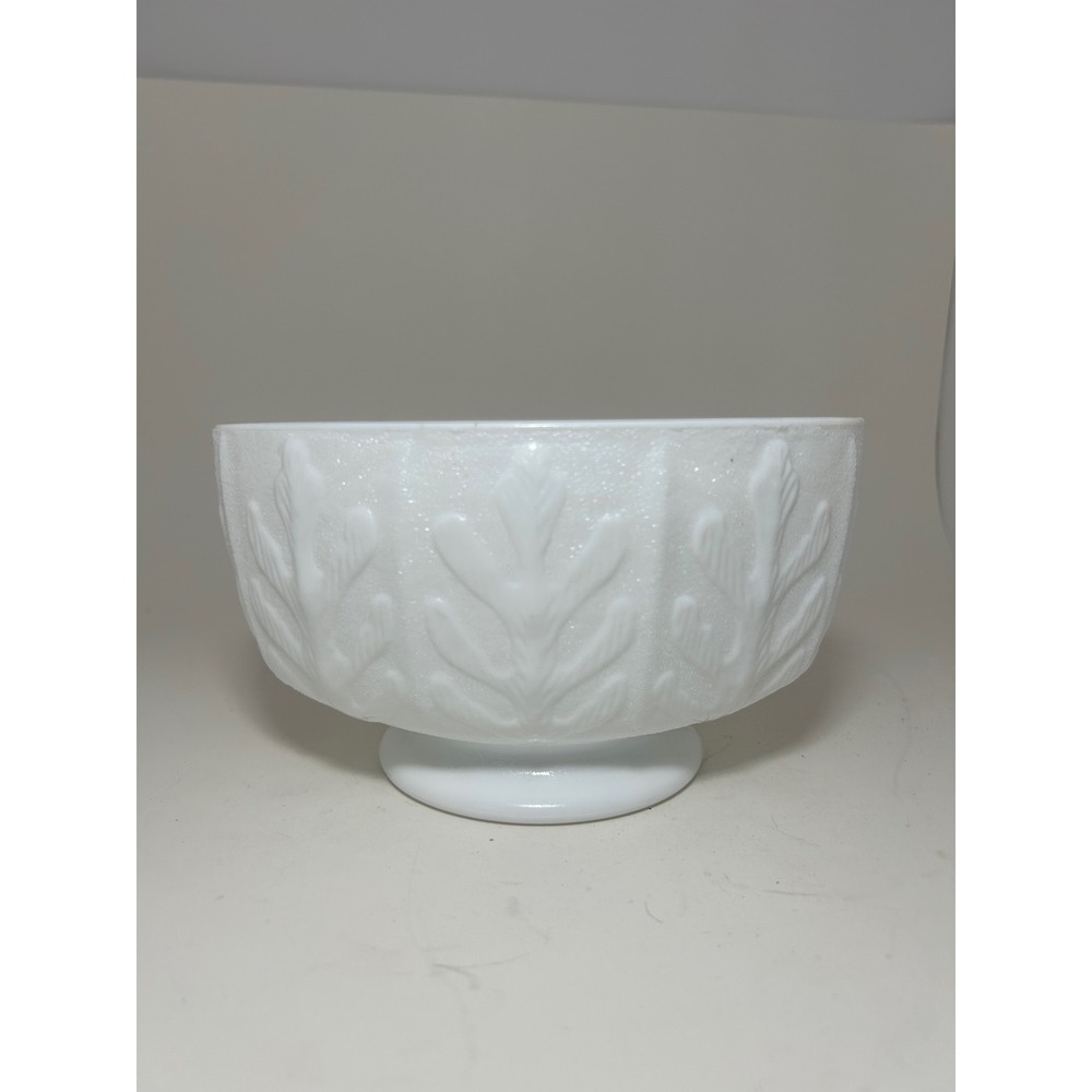 Vintage FTD 1975 Milk Glass Oak Leaf Acorn Footed Oval Planter Bowl White‎